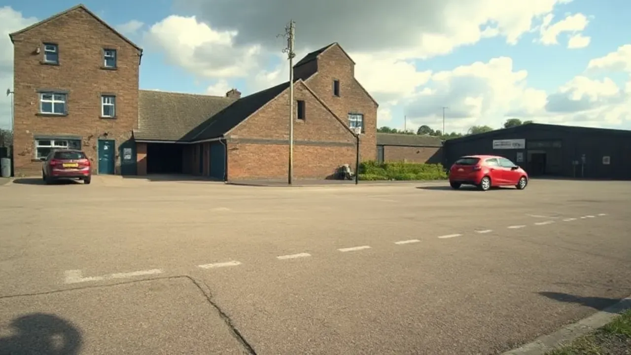 The site involved in Learning to drive in Bury, near Manchester, seen from a distance